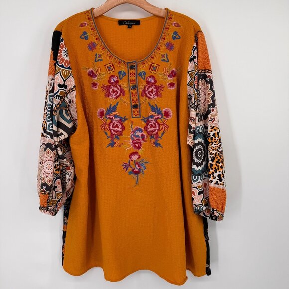 Caleaoa Womens size  2X Floral Embroidered Boho Tunic Top Patterned Panels - Picture 12 of 12